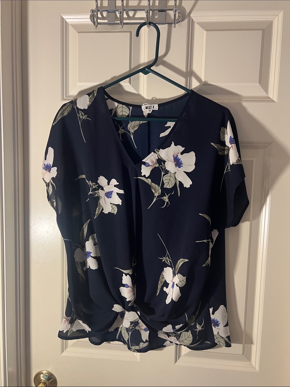 Westex Navy Floral V-Neck Twist-Front Blouse